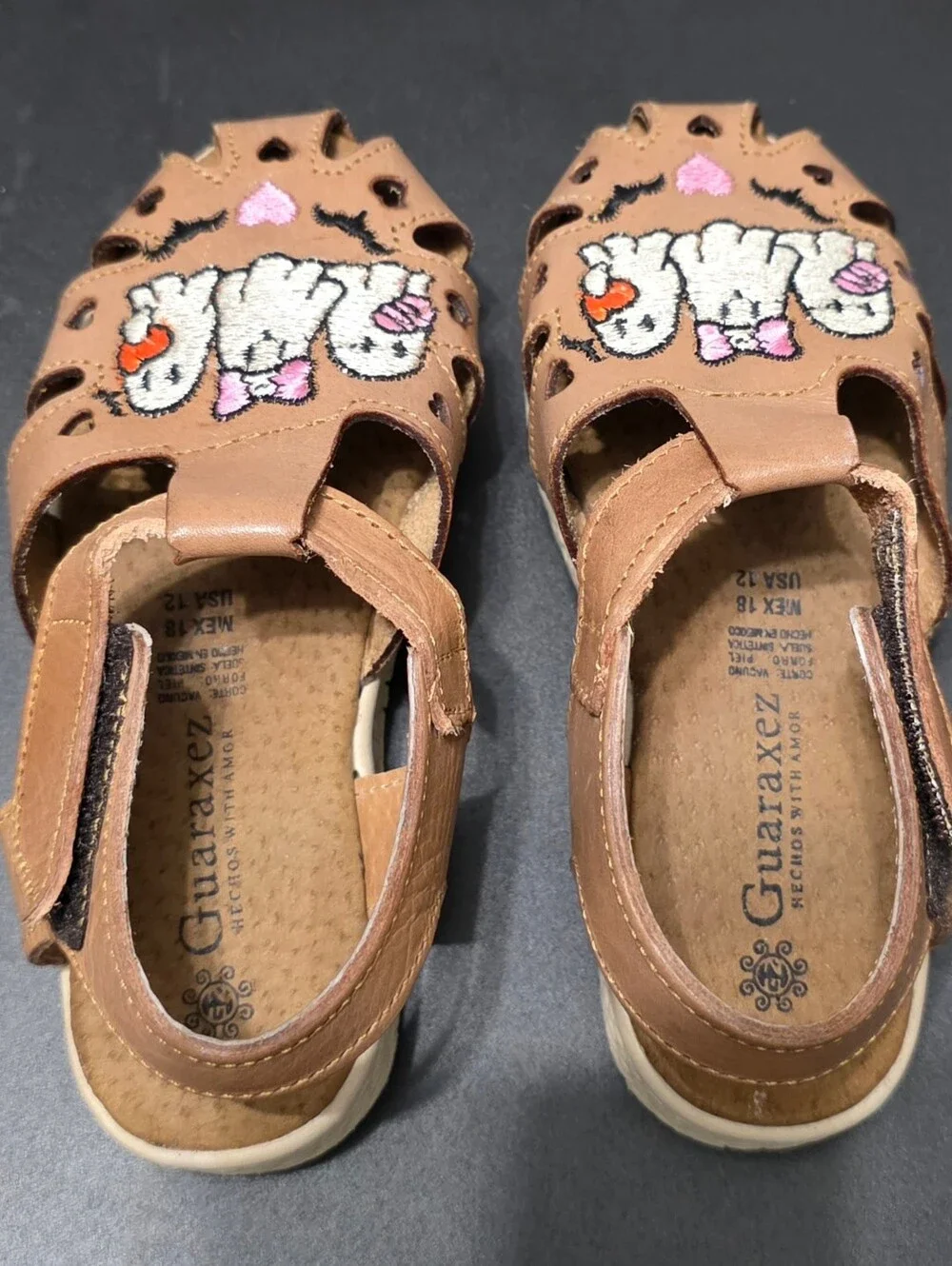 Kids Brown Leather Ghost Embroidered Sandals